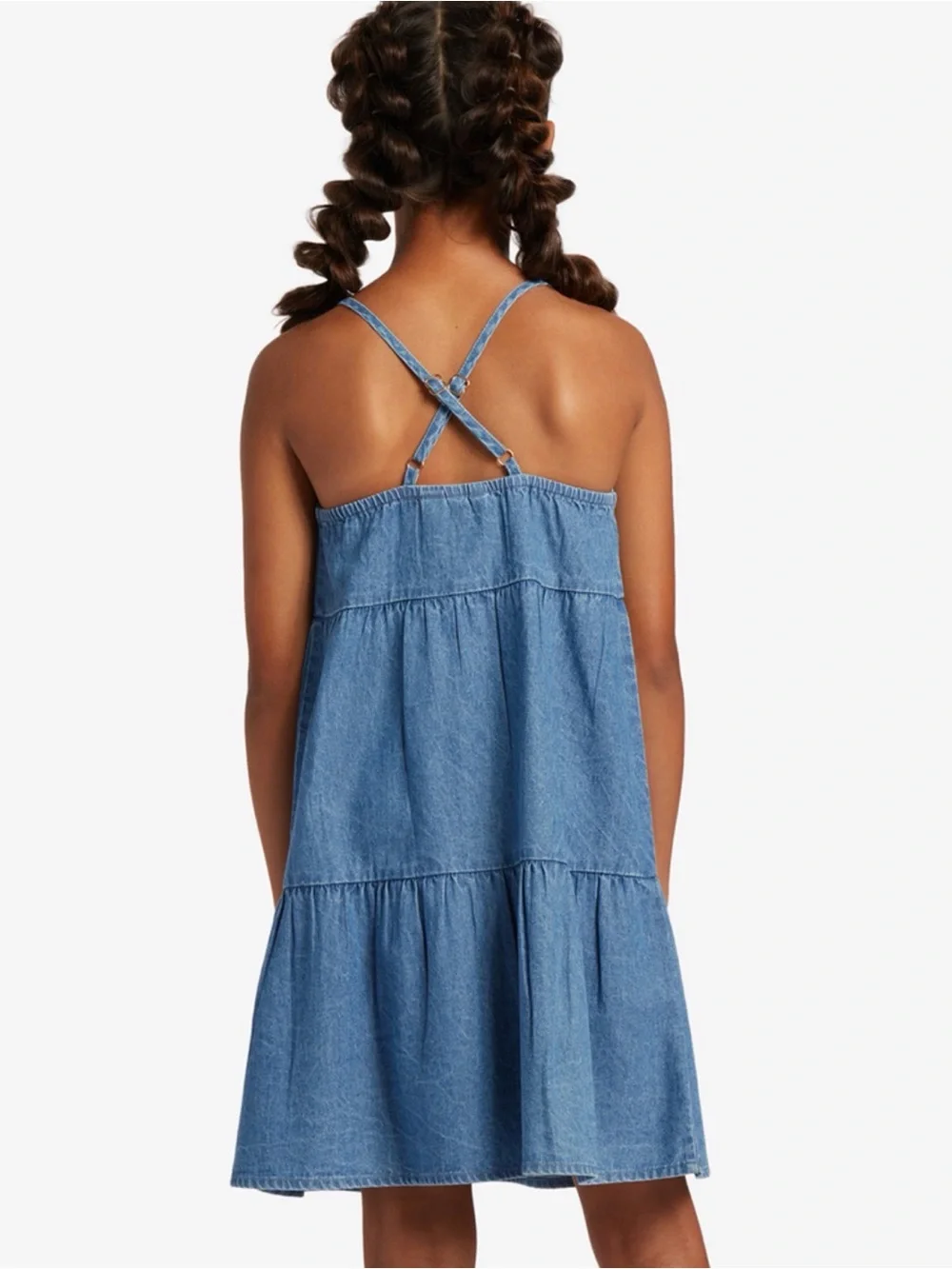 NWOT Roxy Girls' SIZE 12 Denim Tiered Sundress dress